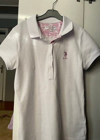 U.S Polo Assn. beyaz-pembe kısa kollu polo yaka tişört(SIFIR)
