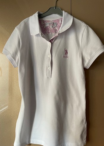 xs Beden beyaz Renk beyaz-pembe kısa kollu polo yaka tişört(SIFIR)