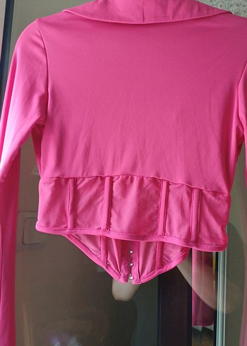 Standart Beden Beden pembe Renk Pembe V Yaka Düğmeli Kız Bolero