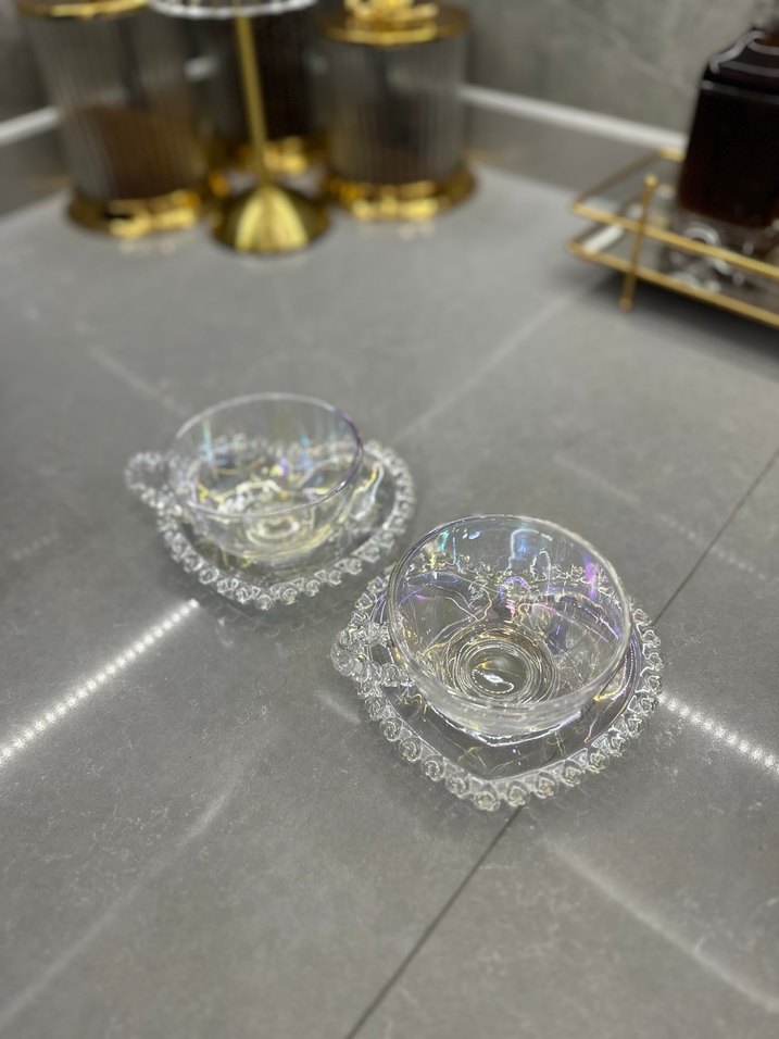 Kristal Görünümlü İnce Detaylı 2'li Çay Fincanı - Görsel 2