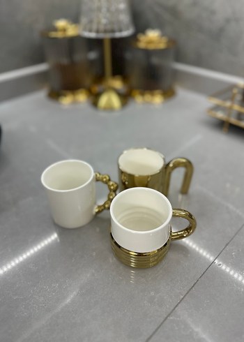 Beyaz ve Altın Detaylı Seramik Fincan Seti - Görsel 2