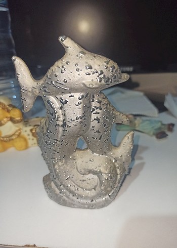 Gri ve Altın Renkli Yunus Balığı Figürü - Görsel 2
