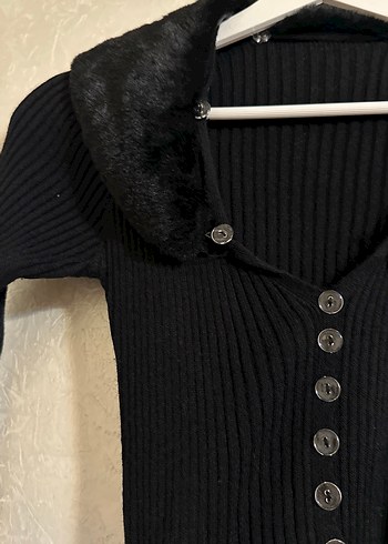 Düğmeli Siyah Gotik Kadın Triko - Görsel 2