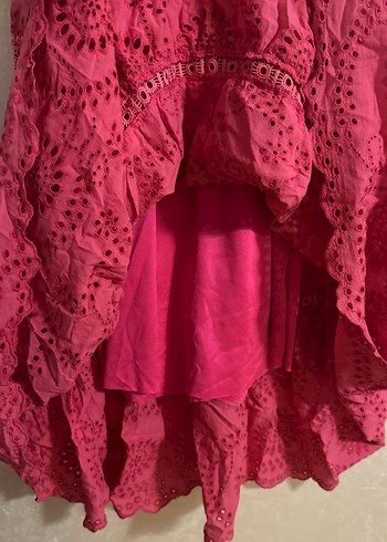 Pembe Nakışlı Uzun Bohem Elbise - Görsel 5