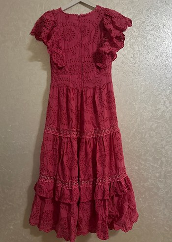 Pembe Nakışlı Uzun Bohem Elbise - Görsel 7