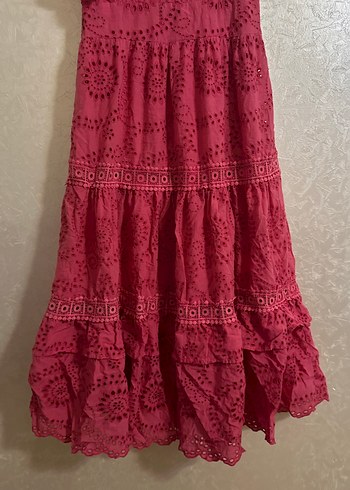 Pembe Nakışlı Uzun Bohem Elbise - Görsel 4