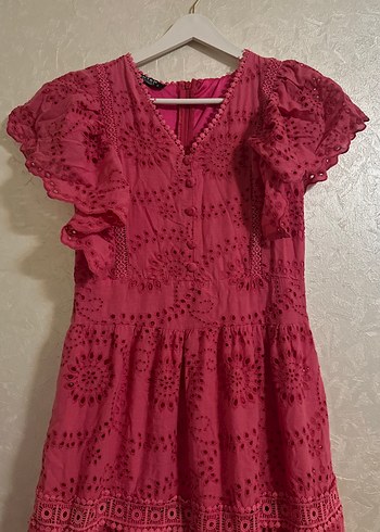 Pembe Nakışlı Uzun Bohem Elbise - Görsel 2