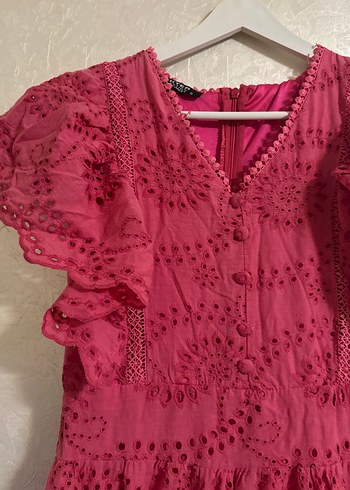 Pembe Nakışlı Uzun Bohem Elbise - Görsel 3