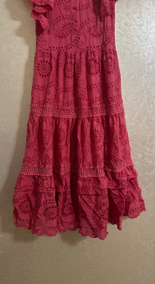 Pembe Nakışlı Uzun Bohem Elbise - Görsel 4