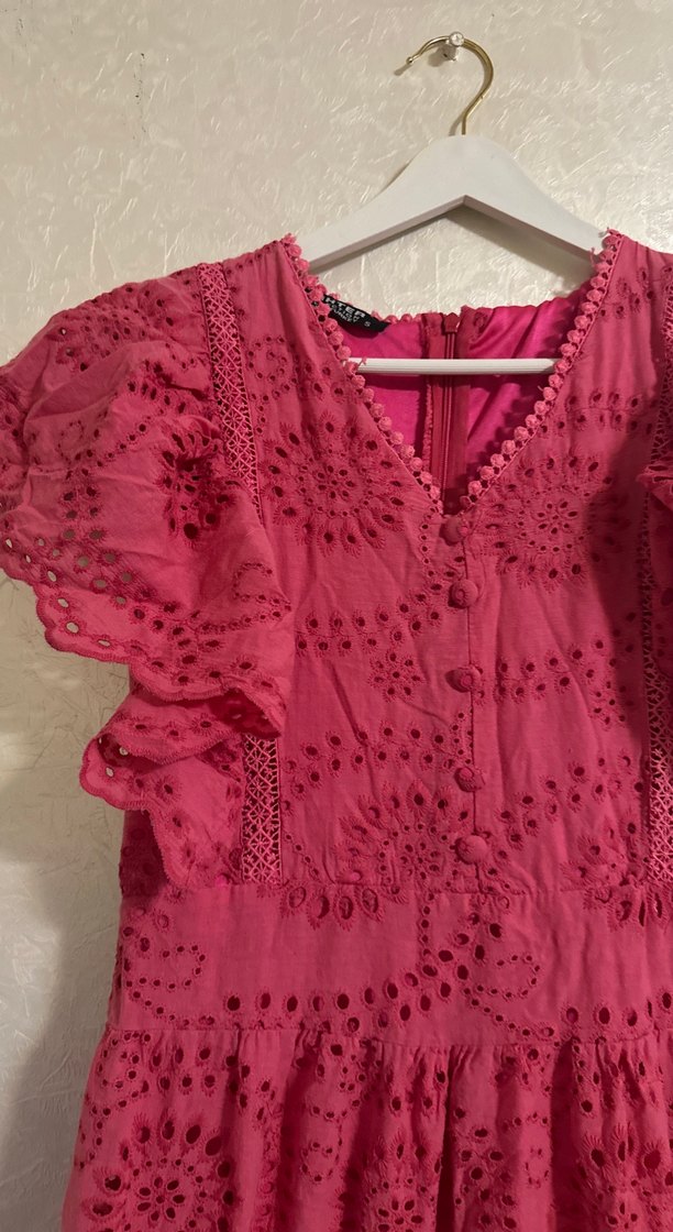 Pembe Nakışlı Uzun Bohem Elbise - Görsel 3