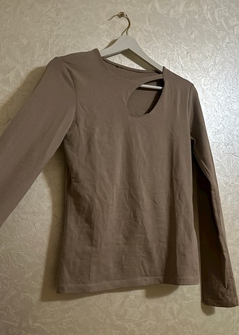 Bej Uzun Kollu Hamile Tişörtü, Yırtmaçlı - Görsel 2