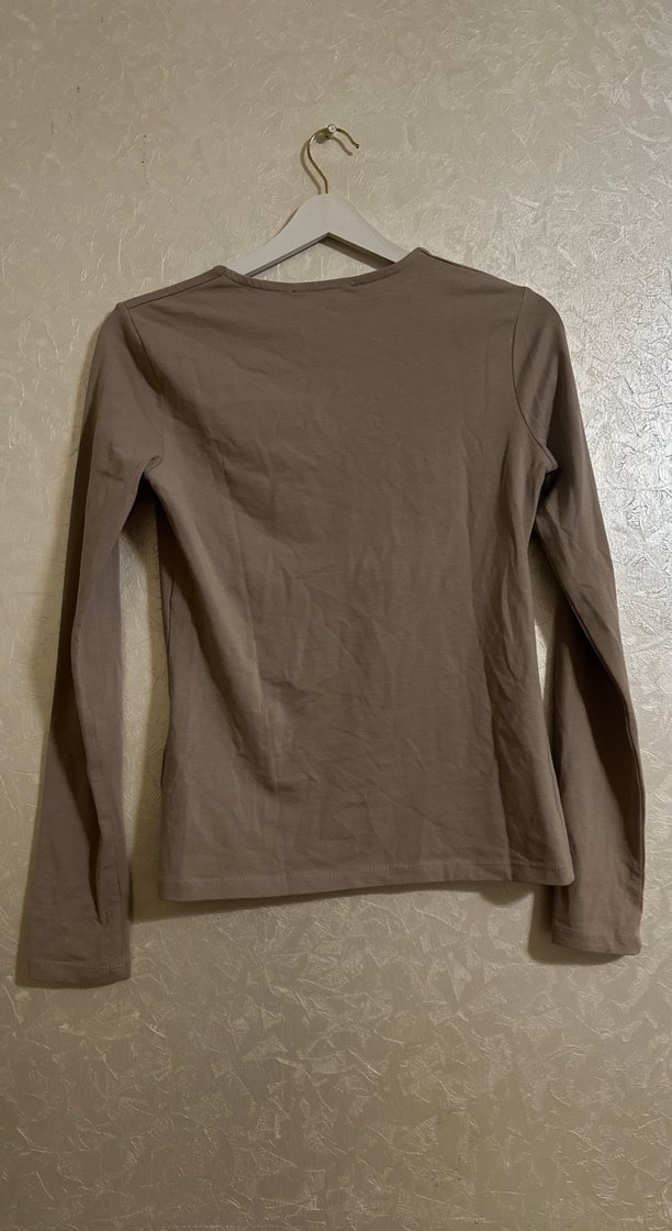 Bej Uzun Kollu Hamile Tişörtü, Yırtmaçlı - Görsel 4