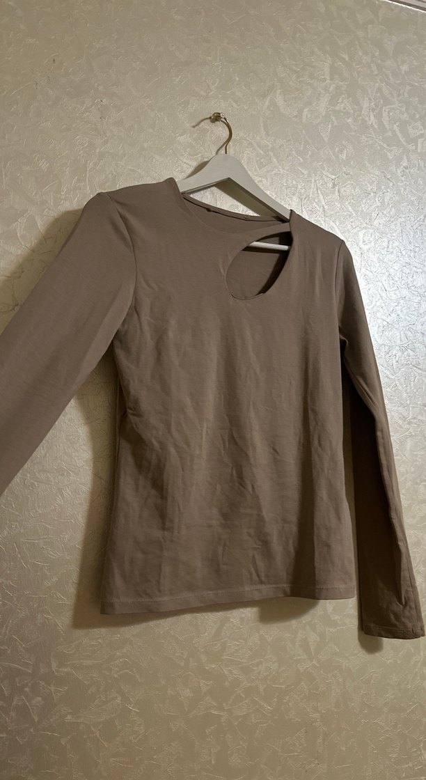 Bej Uzun Kollu Hamile Tişörtü, Yırtmaçlı - Görsel 2