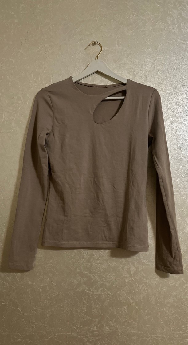 Bej Uzun Kollu Hamile Tişörtü, Yırtmaçlı - Görsel 3