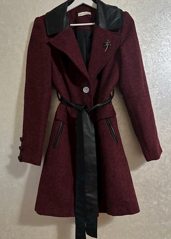 Derili Yaka Bordo Kaban - Görsel 5