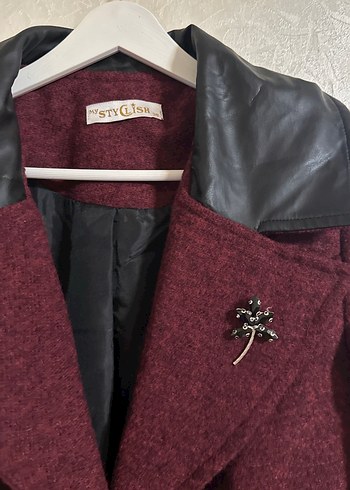 Derili Yaka Bordo Kaban - Görsel 3