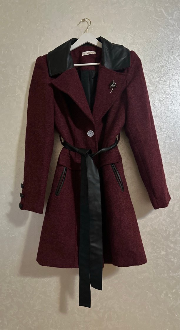 Derili Yaka Bordo Kaban - Görsel 5