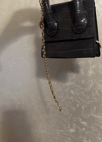 Küçük Siyah Yılan Derisi Desenli Deri Çanta - Görsel 6