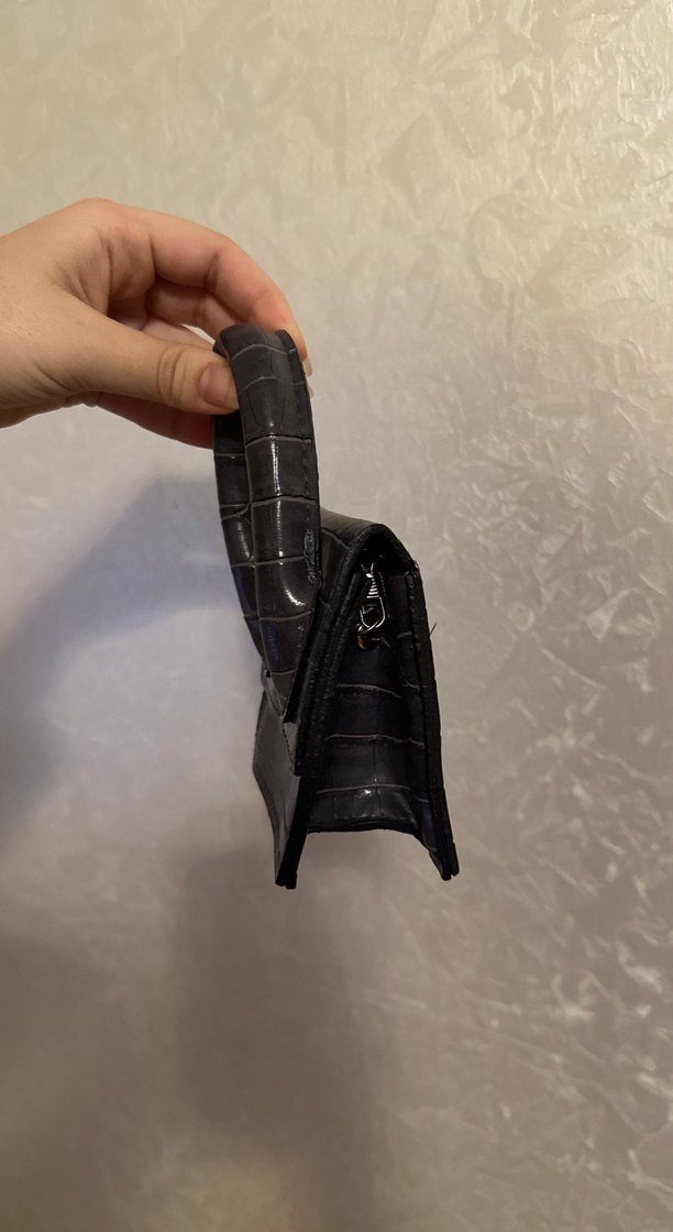 Küçük Siyah Yılan Derisi Desenli Deri Çanta - Görsel 2