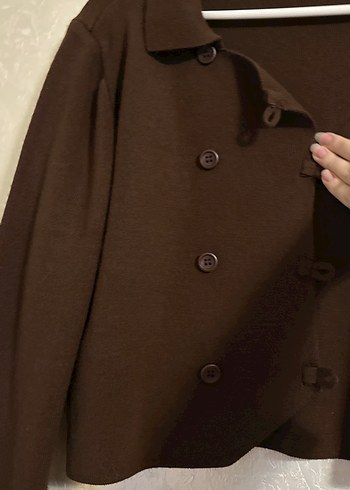 Düğmeli Kahverengi Kadın Hırka - Görsel 3