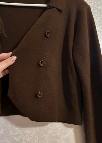 Düğmeli Kahverengi Kadın Hırka - Görsel 2