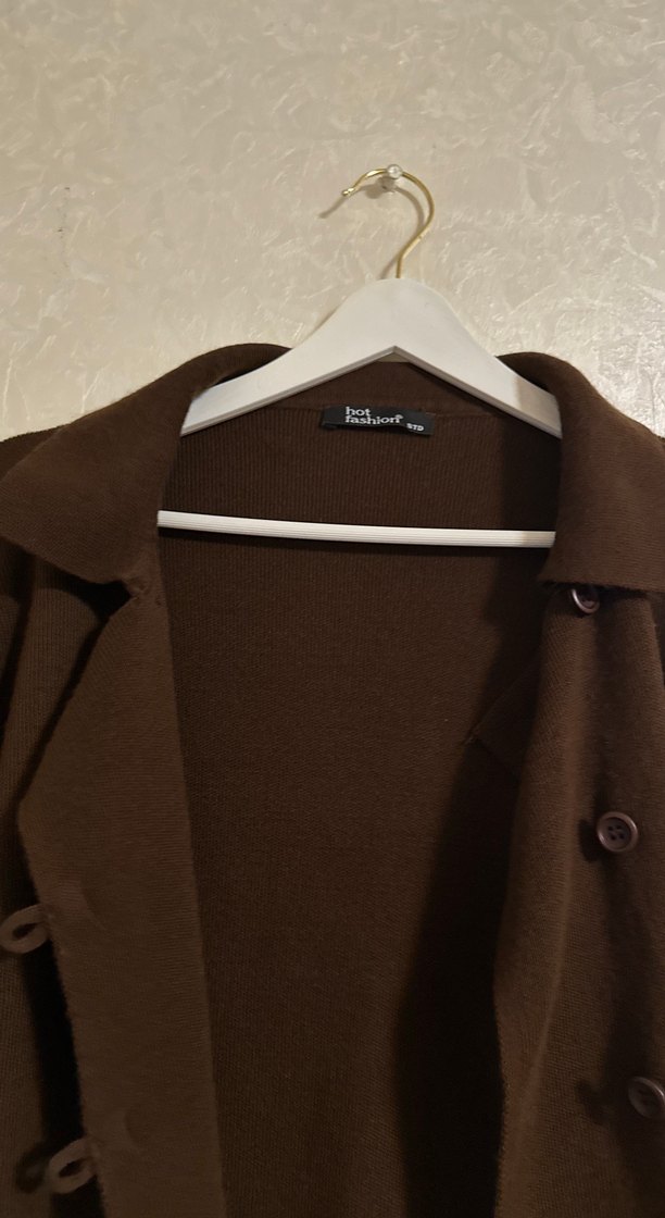 Düğmeli Kahverengi Kadın Hırka - Görsel 4