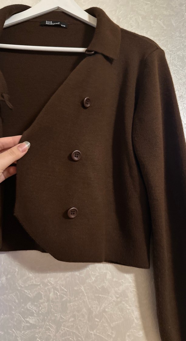 Düğmeli Kahverengi Kadın Hırka - Görsel 2