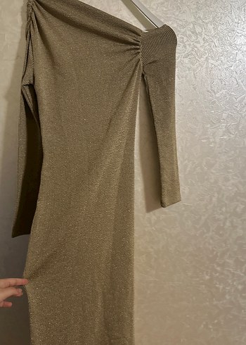 Uzun Kollu Drapeli Straplez Elbise - Görsel 2