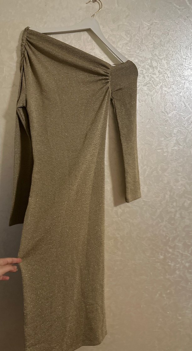 Uzun Kollu Drapeli Straplez Elbise - Görsel 2