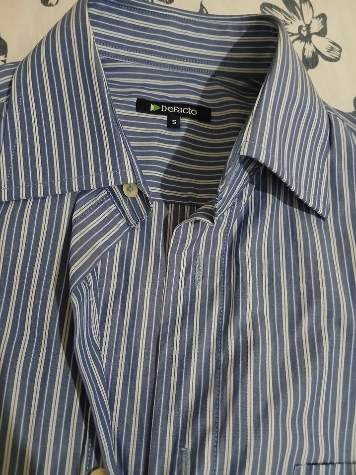 DeFacto Mavi Çizgili Kısa Kollu Erkek Gömlek - Görsel 2