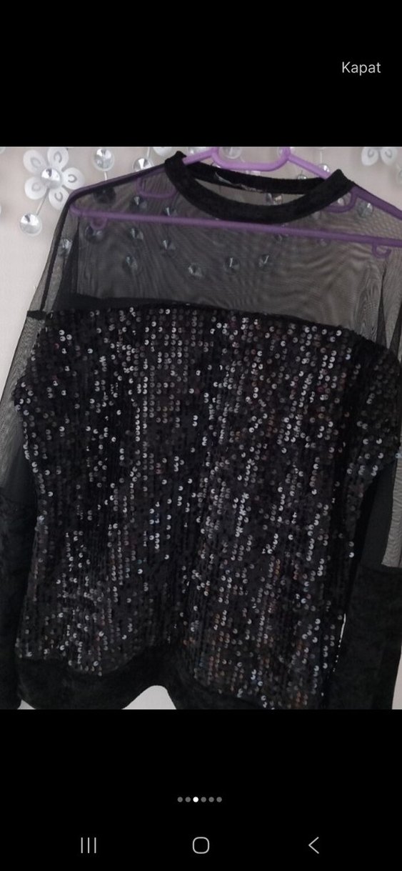 Siyah Pul İşlemeli Uzun Kollu Gotik Bluz - Görsel 2