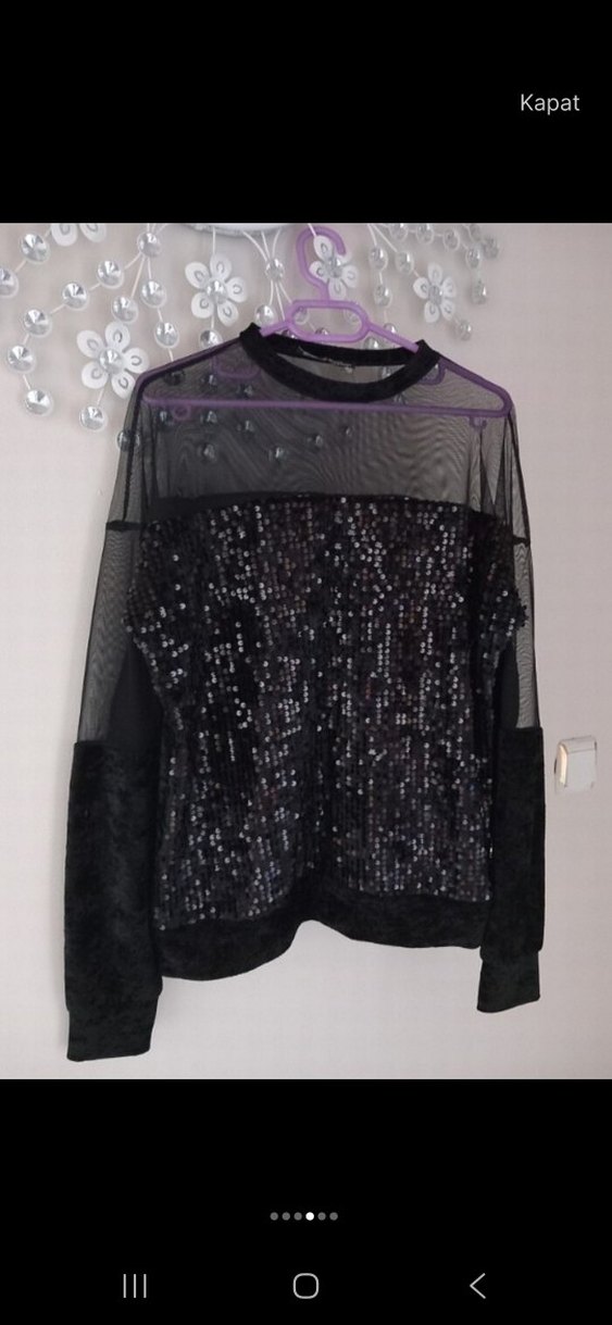 Siyah Pul İşlemeli Uzun Kollu Gotik Bluz - Görsel 3