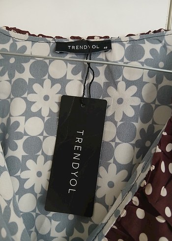 Bohem V Yaka Uzun Kollu Mini Bluz - Görsel 5