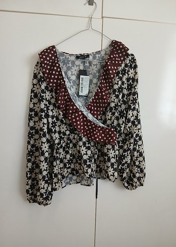 Bohem V Yaka Uzun Kollu Mini Bluz - Görsel 3