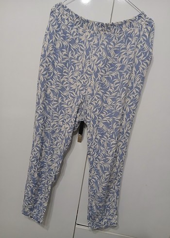 Kadın Mavi Desenli Rahat Kesim Pantolon - Görsel 4