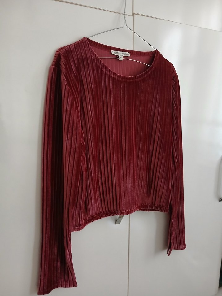 Bordo Pilili Uzun Kollu Bluz - Görsel 5