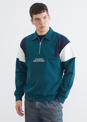 LC Waikiki Renk Bloklu Spor Polo Sweatshirt