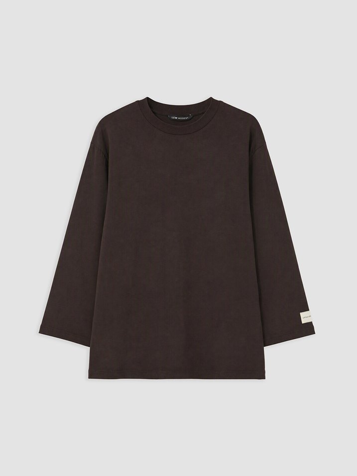 Koyu Kahverengi Oversize Bisiklet Yaka Tişört — görsel 3/6