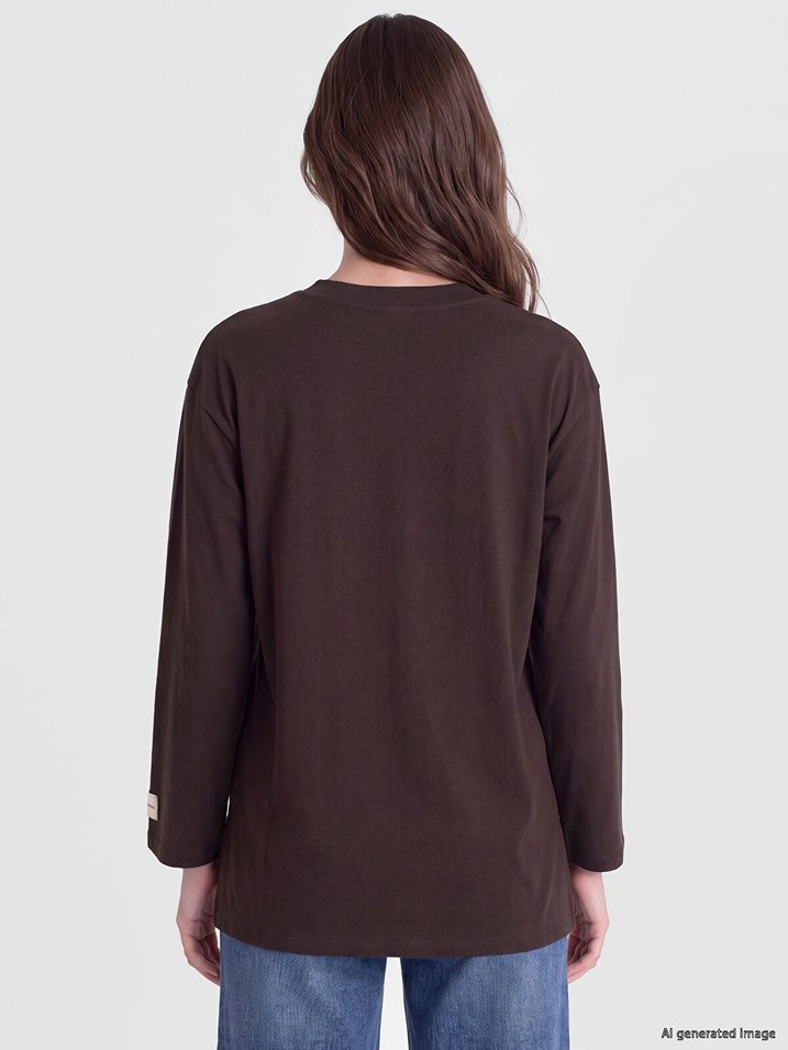 Koyu Kahverengi Oversize Bisiklet Yaka Tişört — görsel 2/6