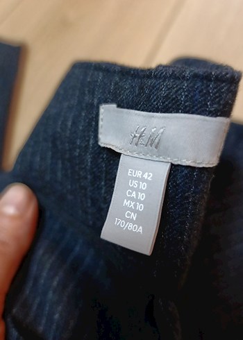 H&M Gri Pilili Kadın kalın tüvit Kumaş Pantolon