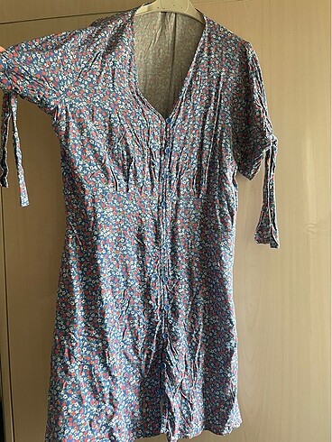 xl Beden Çiçekli mavi kısa elbise