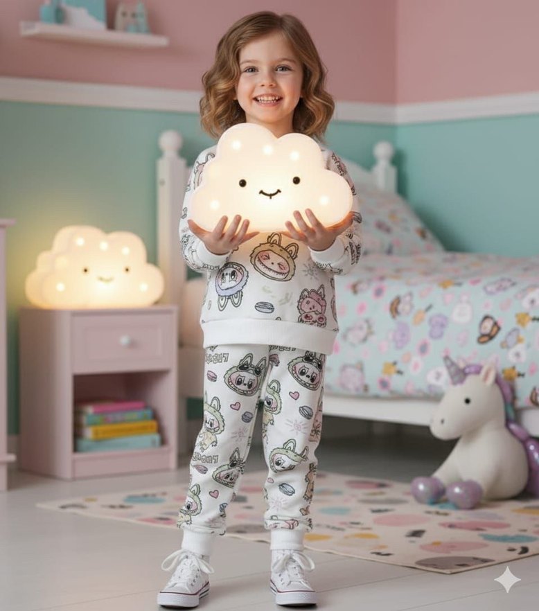 Kız Çocuk Beyaz Desenli Rahat Eşofman Takımı - Görsel 2