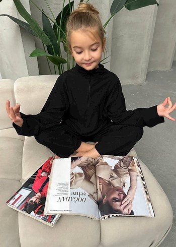 Siyah Salaş Kız Çocuk Eşofman Takımı - Görsel 3