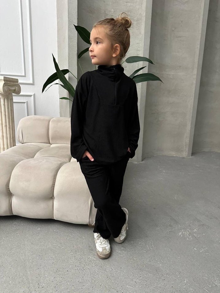 Siyah Salaş Kız Çocuk Eşofman Takımı - Görsel 2