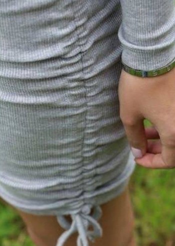 Gri Mini Uzun Kollu Triko Elbise - Görsel 4