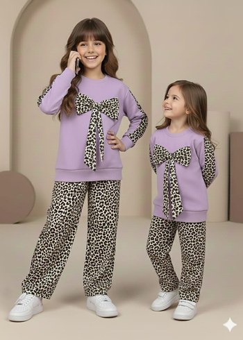 Leopar Desenli Mor Kız Eşofman Takımı - Görsel 3