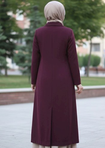 Bordo Düğmeli Kadın Uzun Kaban - Görsel 2