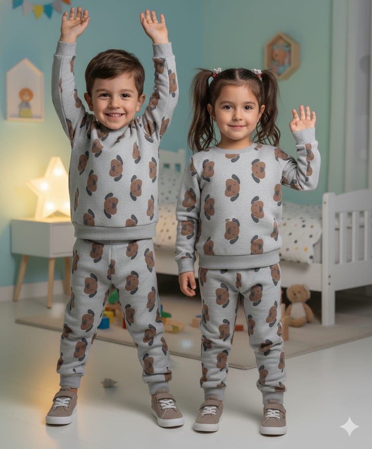 Gri Bağcıklı Erkek Çocuk Eşofman Takımı - Görsel 2