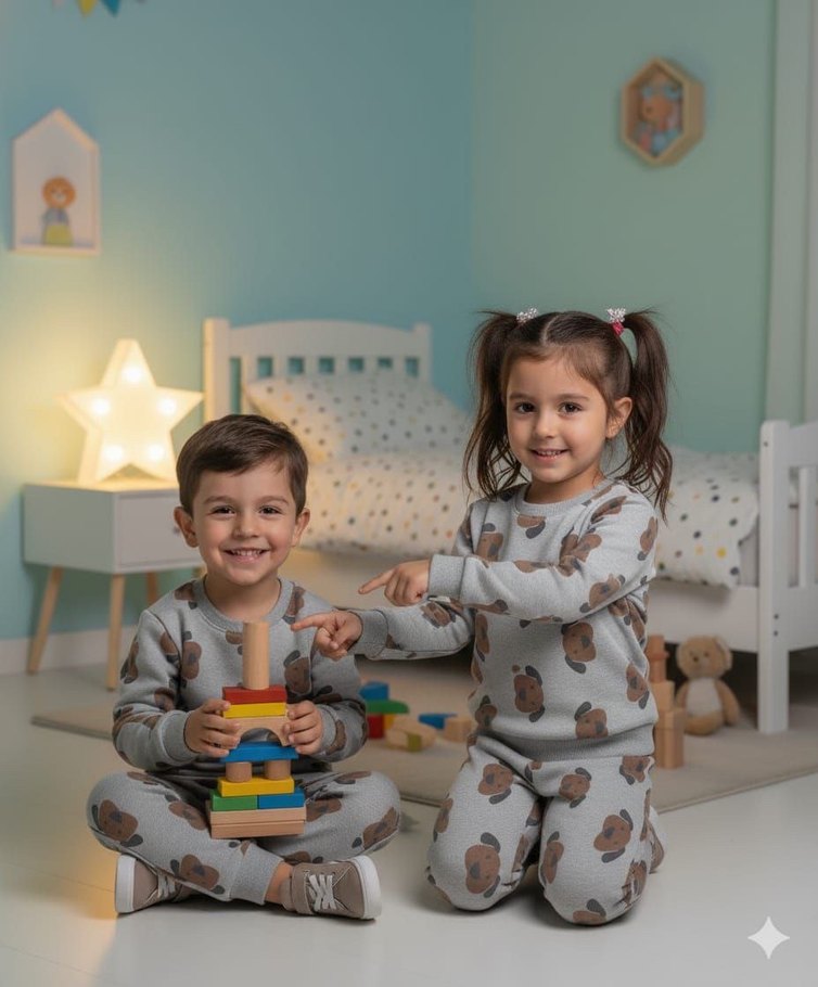 Gri Bağcıklı Erkek Çocuk Eşofman Takımı - Görsel 3