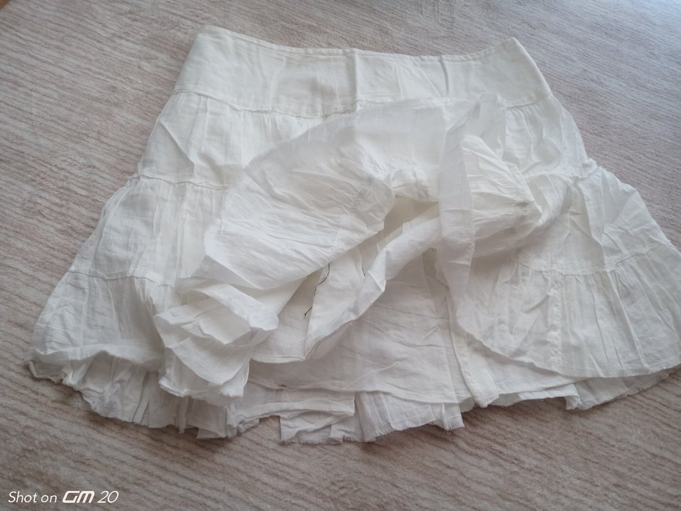 Beyaz Keten Pilili Midi Etek - Görsel 2